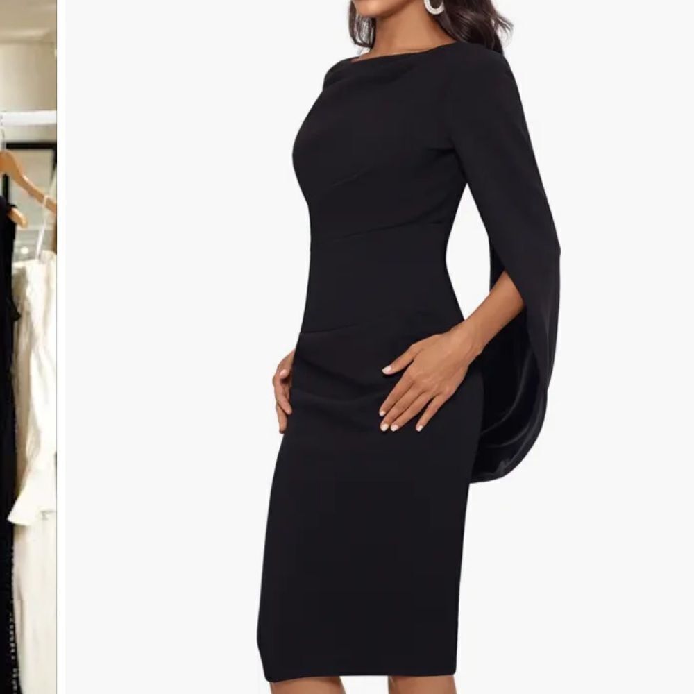 Betsy & Adam Cape Sleeve Crepe Sheath Dress - Picture 3 of 4